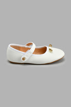 Load image into Gallery viewer, Redtag-White-Bow-Metal-Trim-Ballerina-Colour:White,-Filter:Girls-Footwear-(3-to-5-Yrs),-GIR-Casual-Shoes,-New-In,-New-In-GIR-FOO,-Non-Sale,-S22A,-Section:Kidswear-Girls-3 to 5 Years
