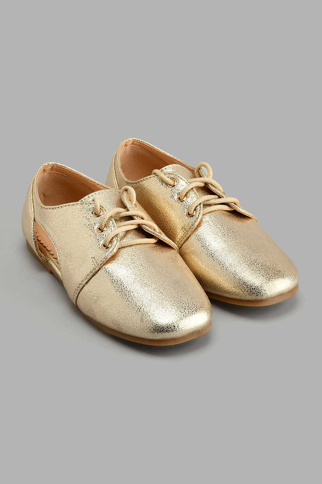 Redtag-Gold-Lace-Up-Brogue-Colour:Gold,-Filter:Girls-Footwear-(3-to-5-Yrs),-GIR-Casual-Shoes,-New-In,-New-In-GIR-FOO,-Non-Sale,-S22A,-Section:Kidswear-Girls-3 to 5 Years