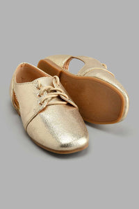 Redtag-Gold-Lace-Up-Brogue-Colour:Gold,-Filter:Girls-Footwear-(3-to-5-Yrs),-GIR-Casual-Shoes,-New-In,-New-In-GIR-FOO,-Non-Sale,-S22A,-Section:Kidswear-Girls-3 to 5 Years