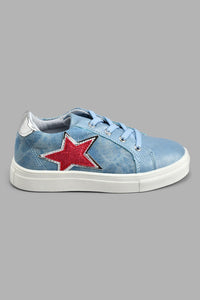 Redtag-Blue-Star-Trim-Sneaker-Colour:Blue,-Filter:Girls-Footwear-(3-to-5-Yrs),-GIR-Trainers,-New-In,-New-In-GIR-FOO,-Non-Sale,-S22A,-Section:Kidswear-Girls-3 to 5 Years