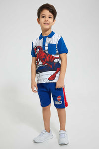 Redtag-Navy-Spiderman-Elasticated-Waist-Short-Active-Shorts-Boys-2 to 8 Years