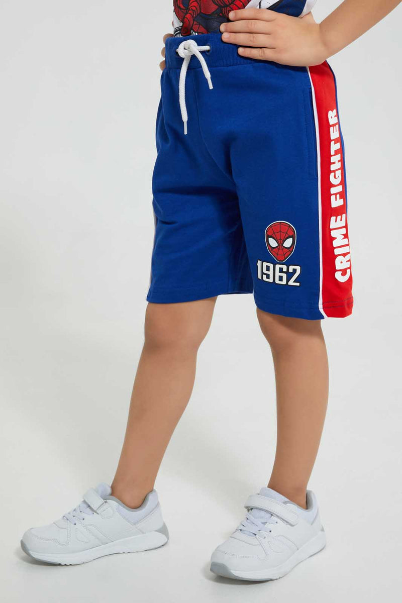 Redtag-Navy-Spiderman-Elasticated-Waist-Short-Active-Shorts-Boys-2 to 8 Years