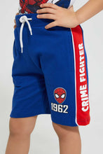 تنزيل الصورة على معرض الصور، Redtag-Navy-Spiderman-Elasticated-Waist-Short-Active-Shorts-Boys-2 to 8 Years
