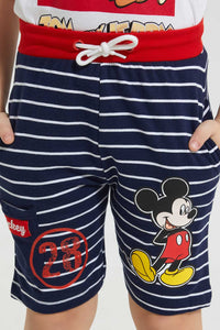 Redtag-Navy-Micky-Mouse-Elasticated-Waist-Short-Active-Shorts-Boys-2 to 8 Years