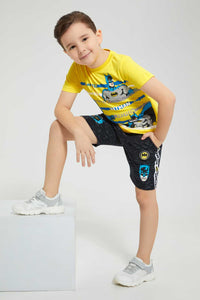 Redtag-Charcoal-Batman-Elasticated-Waist-Short-Active-Shorts-Boys-2 to 8 Years