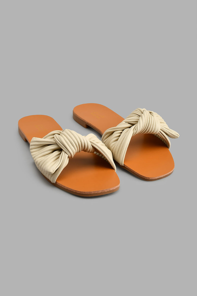 Taupe Pleat Bow Mule