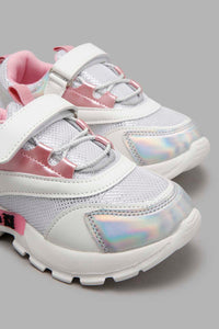 White And Pink Velcro Chunky Sneaker