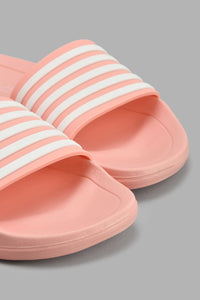 Redtag-Pink-Stripe-Slide-Sliders-Senior-Girls-5 to 14 Years