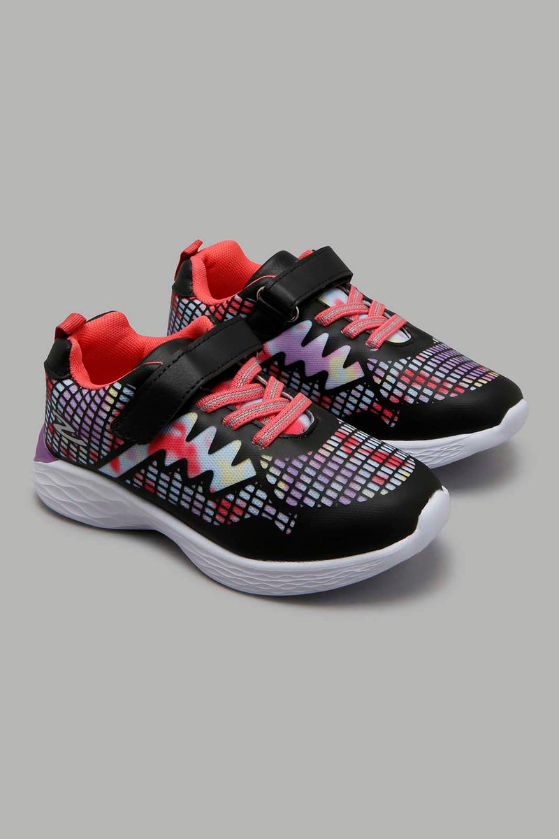 Redtag-Black-Colourful-Mesh-Trainer-Colour:Black,-Filter:Girls-Footwear-(3-to-5-Yrs),-GIR-Trainers,-New-In,-New-In-GIR-FOO,-Non-Sale,-S22A,-Section:Kidswear-Girls-3 to 5 Years