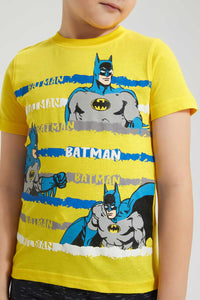 Redtag-Yellow-Batman-T-Shirt-All-Over-Prints-Boys-2 to 8 Years