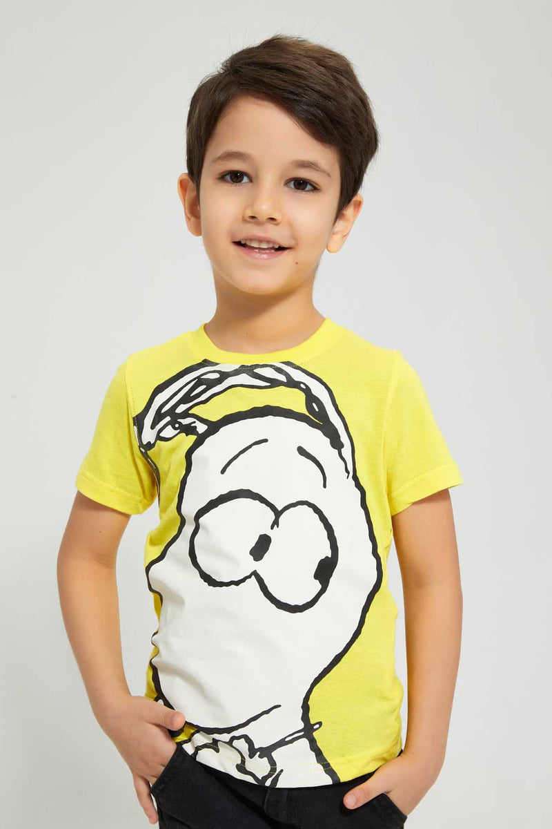 Redtag-Yellow-Snoopy-T-Shirt-All-Over-Prints-Boys-2 to 8 Years