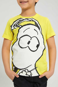 Redtag-Yellow-Snoopy-T-Shirt-All-Over-Prints-Boys-2 to 8 Years