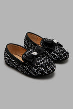 Load image into Gallery viewer, Redtag-Black-Bow-Trim-Loafer-Ballerinas-Girls-3 to 5 Years
