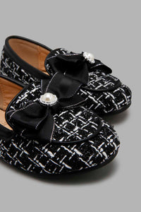 Redtag-Black-Bow-Trim-Loafer-Ballerinas-Girls-3 to 5 Years