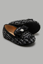 Load image into Gallery viewer, Redtag-Black-Bow-Trim-Loafer-Ballerinas-Girls-3 to 5 Years
