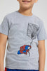 Redtag-Grey-Spiderman-Pocket-T-Shirt-All-Over-Prints-Boys-2 to 8 Years