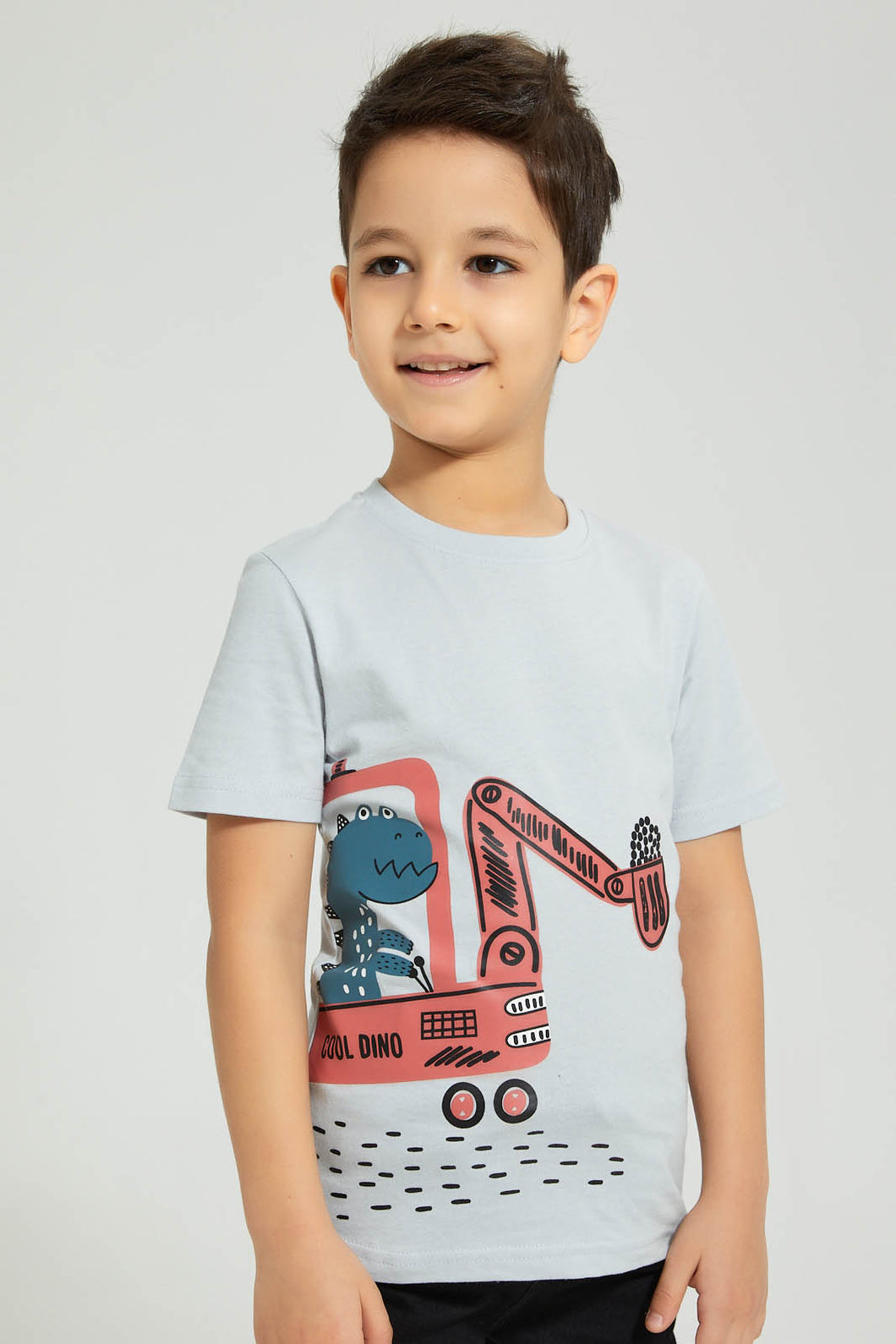 Redtag-Grey-Dino-Digger-Graphic-T-Shirt-Boys-T-Shirts,-Colour:Grey,-Filter:Boys-(2-to-8-Yrs),-New-In,-New-In-BOY,-Non-Sale,-S22B,-Section:Kidswear,-TBL-Boys-2 to 8 Years