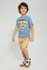 Redtag-Blue-Pizza-T-Shirt-Graphic-Prints-Boys-2 to 8 Years