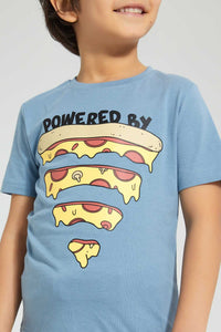 Redtag-Blue-Pizza-T-Shirt-Graphic-Prints-Boys-2 to 8 Years