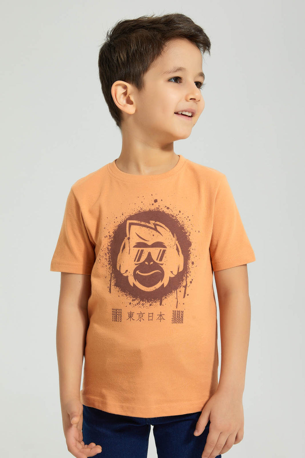 Redtag-Orange-Gorilla-T-Shirt-Boys-T-Shirts,-Colour:Orange,-Filter:Boys-(2-to-8-Yrs),-New-In,-New-In-BOY,-Non-Sale,-S22B,-Section:Kidswear,-TBL-Boys-2 to 8 Years