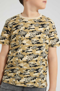 Redtag-Olive-Dinosaur-T-Shirt-All-Over-Prints-Boys-2 to 8 Years