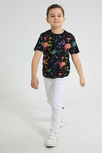 Redtag-Black-Splodge-T-Shirt-All-Over-Prints-Boys-2 to 8 Years