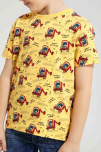Load image into Gallery viewer, Redtag-Yellow-Dino-Digger-Print-T-Shirt-All-Over-Prints-Boys-2 to 8 Years
