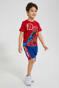 Redtag-Red-Spiderman-Pow-Print-T-Shirt-All-Over-Prints-Boys-2 to 8 Years