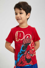 تنزيل الصورة على معرض الصور، Redtag-Red-Spiderman-Pow-Print-T-Shirt-All-Over-Prints-Boys-2 to 8 Years
