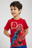 Redtag-Red-Spiderman-Pow-Print-T-Shirt-All-Over-Prints-Boys-2 to 8 Years