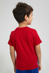 Redtag-Red-Spiderman-Pow-Print-T-Shirt-All-Over-Prints-Boys-2 to 8 Years