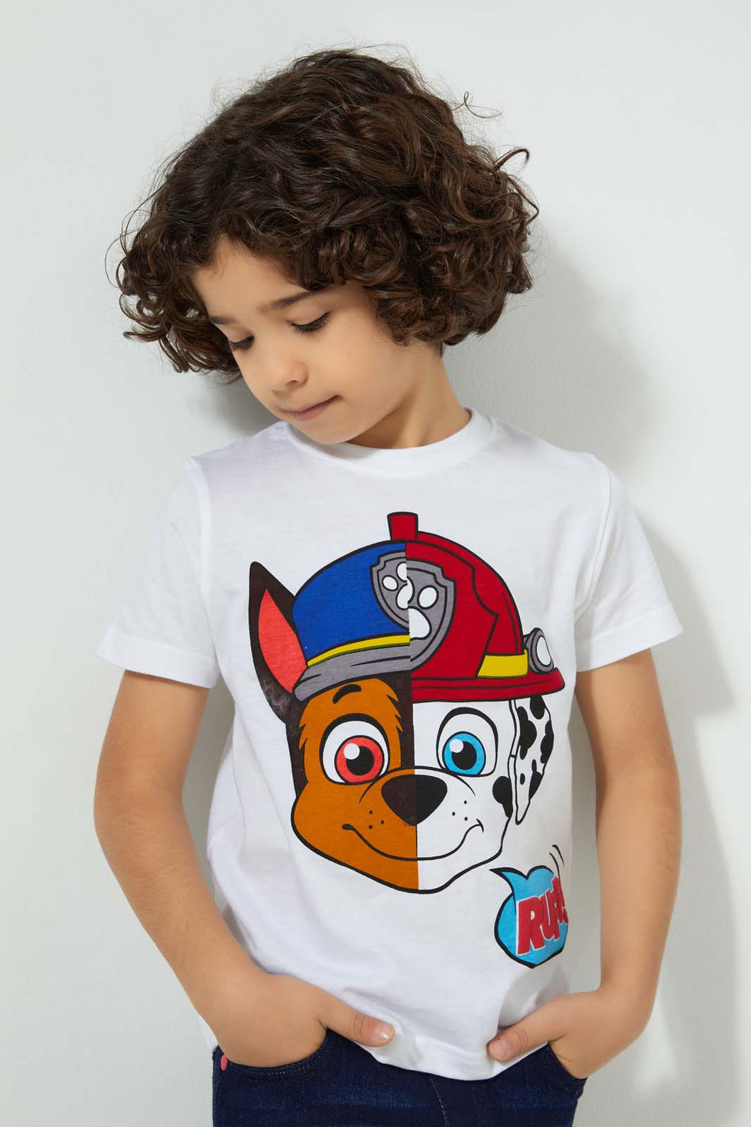 Redtag-White-Pow-Patrol-Print-T-Shirt-Character-Boys-2 to 8 Years