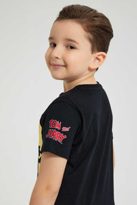 Redtag-Black-Jerry-Print-T-Shirt-All-Over-Prints-Boys-2 to 8 Years