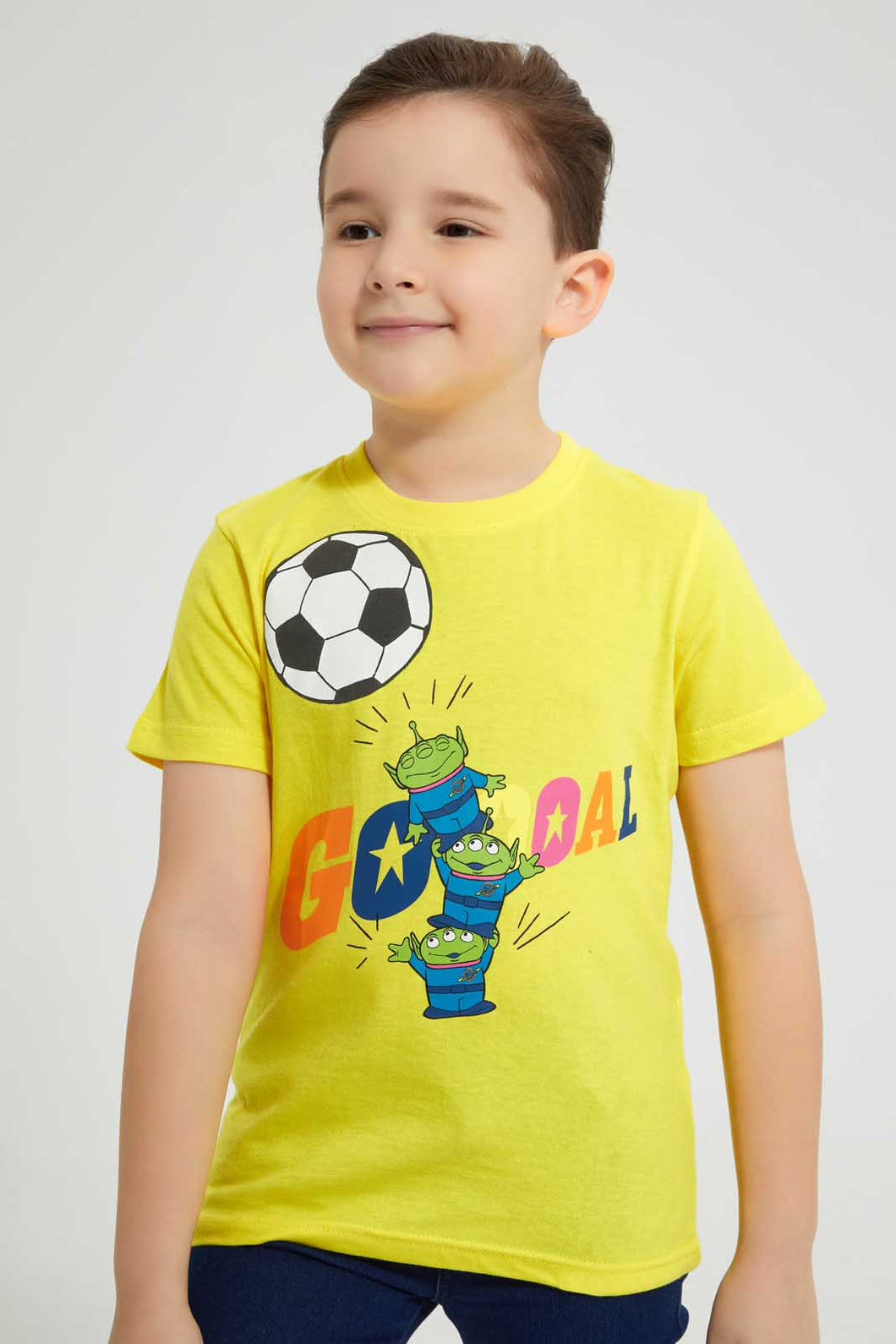 Redtag-Yellow-Toy-Story-T-Shirt-All-Over-Prints-Boys-2 to 8 Years