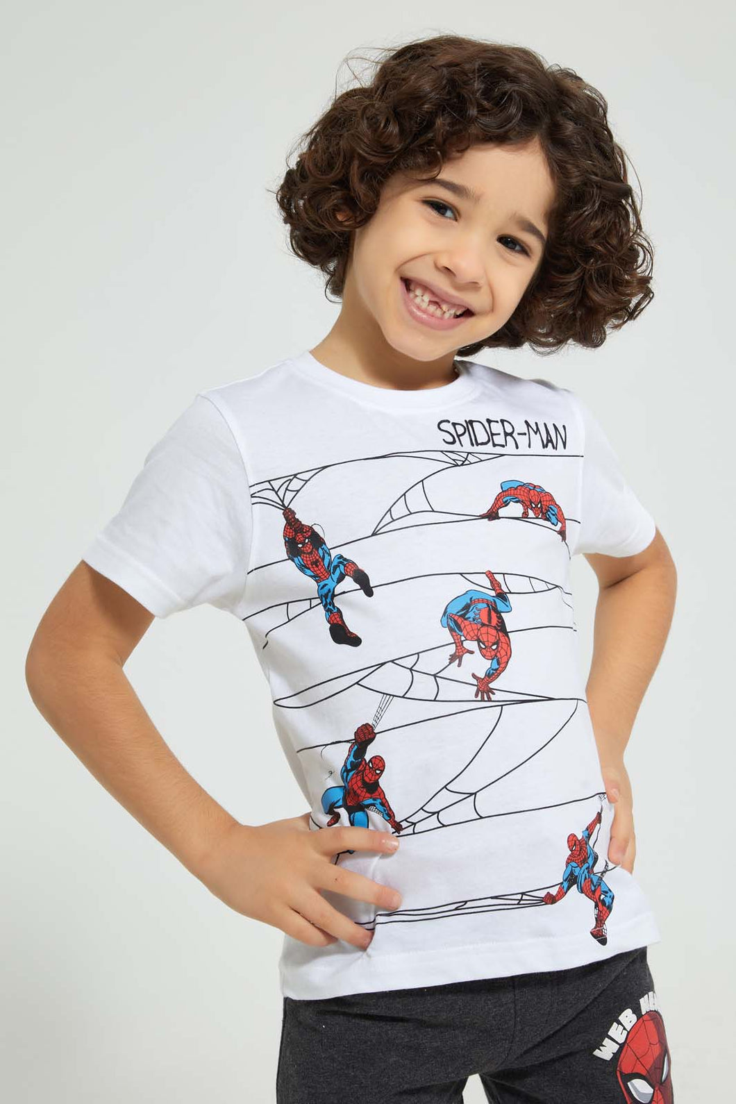 Redtag-White-Spiderman-T-Shirt-Character-Boys-2 to 8 Years