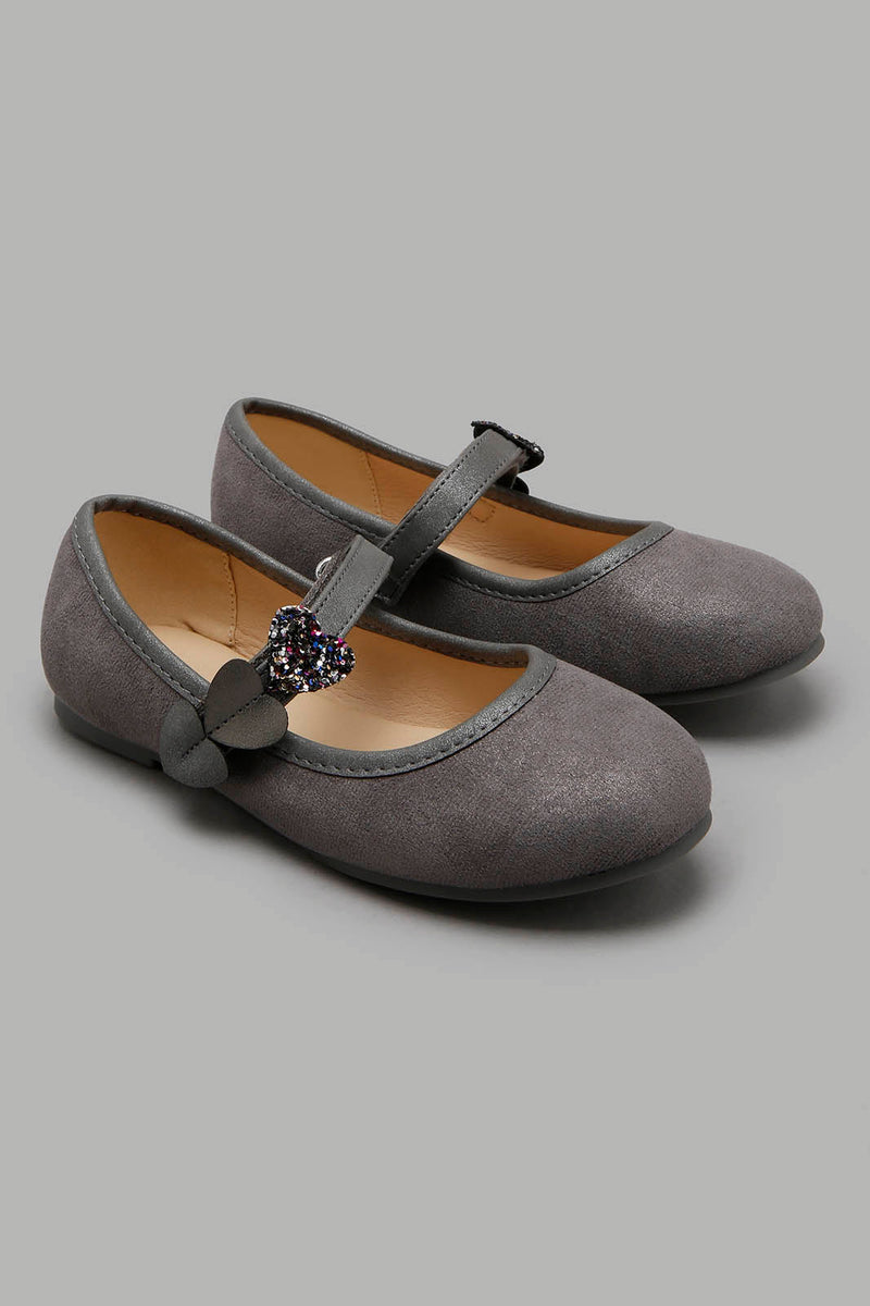 Redtag-Mid-Grey-Heart-Trim-Ballerina-Ballerinas-Girls-3 to 5 Years