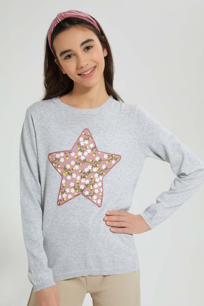 Redtag-Grey-Melange-Butterfly-Pullover-Jumpers-Senior-Girls-9 to 14 Years