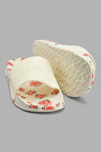 Redtag-White-Floral-Print-Slide-Sliders-Senior-Girls-5 to 14 Years