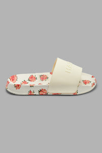 Redtag-White-Floral-Print-Slide-Sliders-Senior-Girls-5 to 14 Years