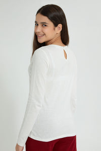 Redtag-White-Long-Sleeve-Front-Pleating-Top-Plain-Senior-Girls-9 to 14 Years