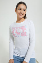 Load image into Gallery viewer, Redtag-White-Long-Sleeve-Graphic-T-Shirts-Graphic-Prints-Senior-Girls-9 to 14 Years
