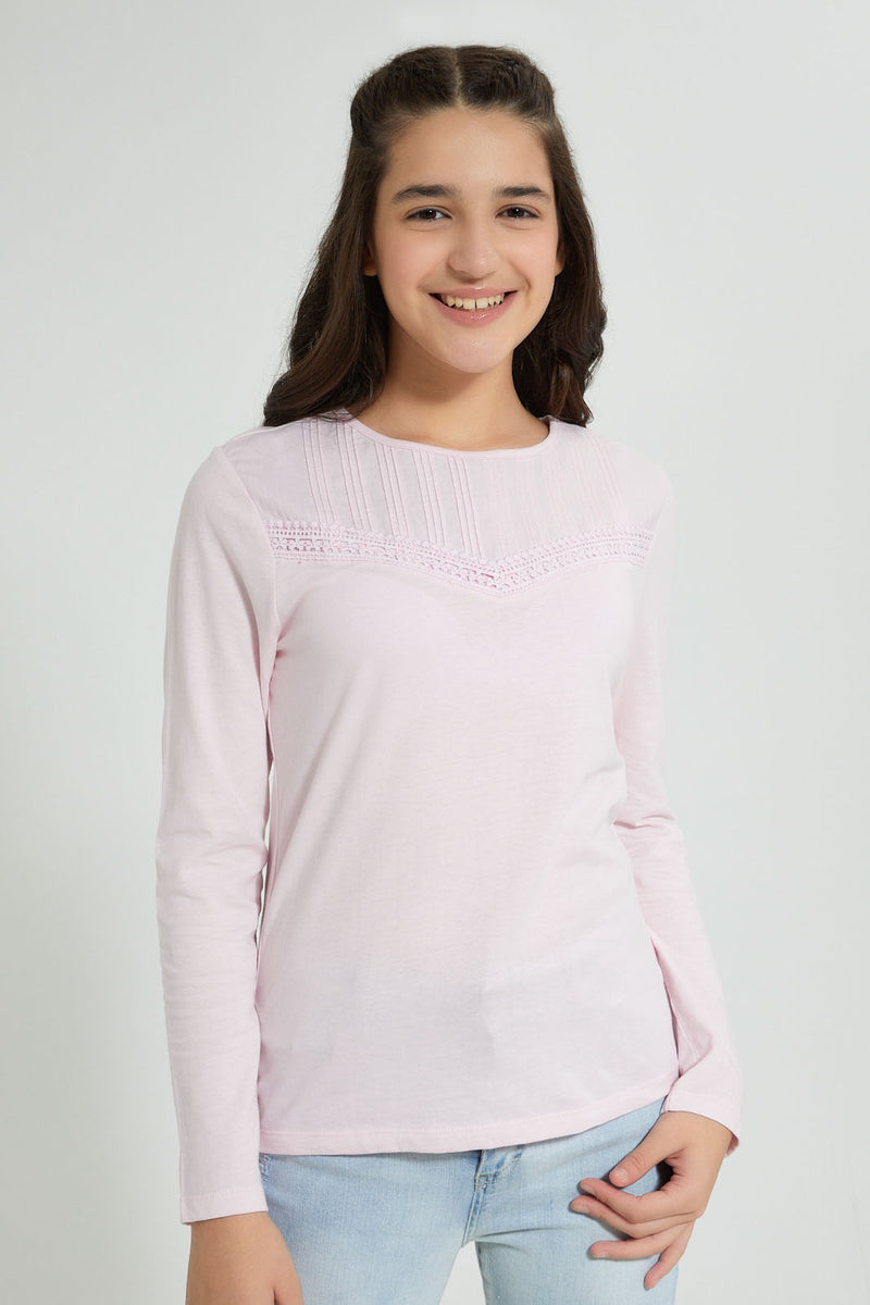 Redtag-Pink-L/S-Front-Pleating-Top-Long-Sleeves-Senior-Girls-9 to 14 Years