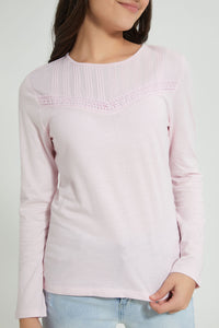 Redtag-Pink-L/S-Front-Pleating-Top-Long-Sleeves-Senior-Girls-9 to 14 Years