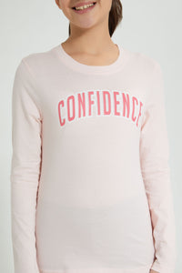 Redtag-Pink-Long-Sleeve-Graphic-T-Shirts-Graphic-Prints-Senior-Girls-9 to 14 Years