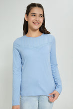 Load image into Gallery viewer, Redtag-Lt-Blue-L/S-Front-Pleating-Top-Long-Sleeves-Senior-Girls-9 to 14 Years
