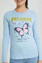 Load image into Gallery viewer, Redtag-Lt-Blue-Long-Sleeve-Graphic-T-Shirts-Graphic-Prints-Senior-Girls-9 to 14 Years
