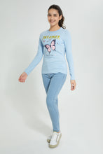 Load image into Gallery viewer, Redtag-Lt-Blue-Long-Sleeve-Graphic-T-Shirts-Graphic-Prints-Senior-Girls-9 to 14 Years
