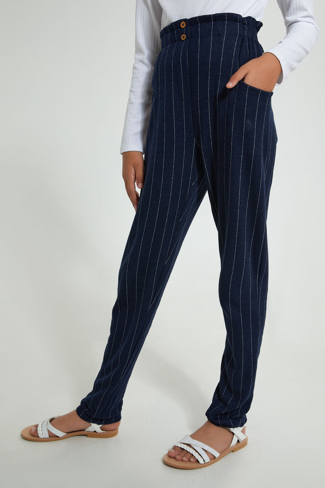 Redtag-Black-White-Stripes-Plaid-Trouser-Cargo-Pants-Senior-Girls-9 to 14 Years