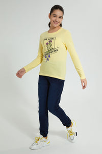 Redtag-Yellow-Long-Sleeve-Graphic-T-Shirts-Graphic-Prints-Senior-Girls-9 to 14 Years