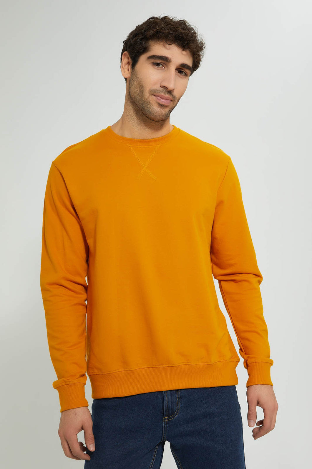 Redtag-Yellow-Crew-Neck-Sweatshirt-Sweatshirts-Men's-